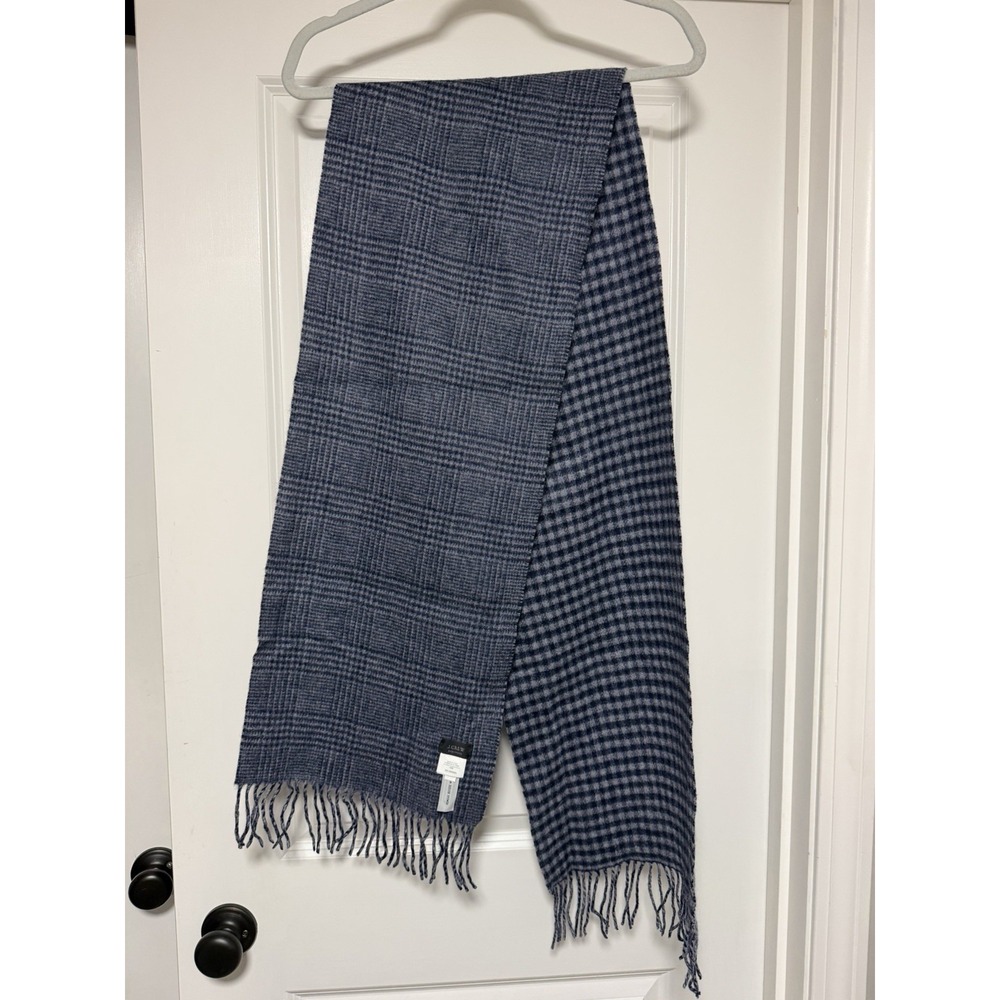 J.Crew Cashmere Scarf featuring a dual-pattern design, Blue/Navy, One Size